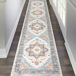 Pauwer Hallway Runner Rug 2x10, Long Washable Kitchen Rugs Runner, Farmhouse Vintage Medallion Area Rug Carpet Runner, Soft Throw Rugs for Bedroom, Non Slip Floor Runner for Entryway Laundry