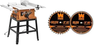 Table Saw, 10 Inch Multifunctional Saw Bundle with 32 & 60 Tooth Carbide Saw Blades, Stand & Accessories, 5000RPM, 0-45° Bevel Cut