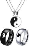 4Pcs Yin Yang Necklace Ring Set for Friend or Couple Rings with Necklace Set Yin Yang Couple Necklace Ring for Friendship Boyfriend Girlfriend (Yin Yang Set Size 10)