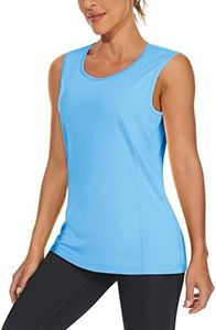 TACVASEN Workout Vests for Women Yoga Tops Sleeveless Tank Top Crew Neck Vest Top Gym Running Tops,Waterfall Blue,S