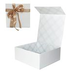 Tekhoho White Gift Box 21.5x21.5x9 cm, Premium Present Box with Magnetic Lid and Ribbon for Holidays Wedding Birthday Gift Packaging, Plaid Lining