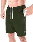 NY Threads Men's Athletic Shorts Quick Dry Lightweight Running Workout Gym Shorts with Pockets, Large, Army Green