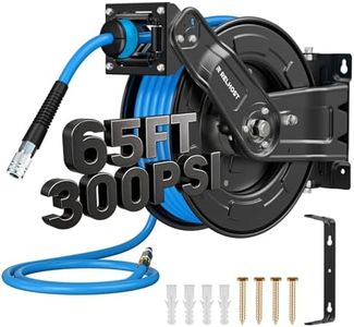 Relhost Retractable Air Hose Reel, 65 ft x 3/8 in Hybrid Air Hose Max 300PSI, Heavy Duty Air Compressor Hose Reel with Dual Arms, Auto Rewind, 180° Swivel Ceiling/Wall Mount for Garages, Workshops