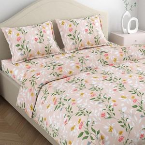 haus & kinder 100% Cotton Bed Sheet for King Size Bed, 1 King Size Bedsheet Cotton (108 X 108 Inches) with 2 Pillow Covers | 186 TC Bedsheet for Double Bed King Size | Blush Vineyard