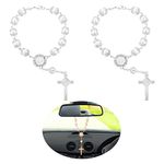 Cobee Car Rosary for Rearview Mirror, 2 Pieces Car Mirror Hanging Cross Auto Rosary Rear View Mirror Pendant Car Hanging Accessories Interior Decors for Women Men (White)