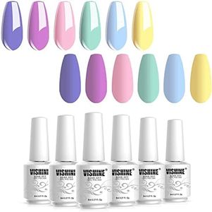 Vishine Gel Nail Polish Set - Macaron Series 6 Colors, Popular Lilac Pink Blue Yellow Fresh Bright Colors Trendy UV LED Soak Off Nail Art Gel Manicure Kit