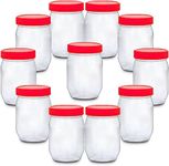 CENNET Pack of 12 Round 300ml Plastic Storage Jar With Screw Top Lids Red Airtight Food Containers BPA Free For Kitchen, Herb, Spices, Sweets Clear Canister pots