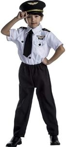 Dress Up America Pilot Costume for Kids, Airline Captain Uniform, Small, Black and White