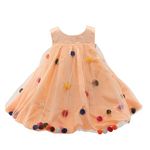 PINK WINGS Baby Girl's Pom Pom Frock (5-6 Years, Peach)