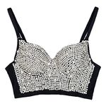 ELLACCI Women's Rhinestone Diamond Push up Bustier Crop Top Sexy Punk Corset Bra Black, Black, X-Small