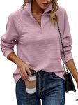 RANPHEE Womens Sweatshirt 2024 Pink Long Sleeve 1/4 Zip Fall Fashion Casual Collared Loose Fit Hoodies Tops Ladies Trendy Clothing Outfits S