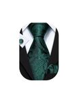 Barry.Wang Green Tie Sets Silk Paisley Floral Necktie Pocket Square Cufflinks Set for Wedding Party Christmas