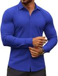 COOFANDY Men's Muscle Fit Dress Shirts Wrinkle-Free Long Sleeve Casual Button Down Shirts Royal Blue