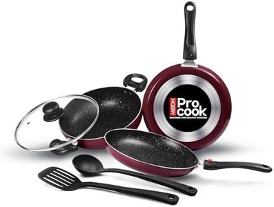 Milton Pro Cook Kitchen Pride Non-Stick Cookware Set of 5 | Includes Nonstick Tawa, Frying Pan, Kadhai with Lid, Nylon Laddle & Spatula | Non-Induction Base | Peach Color