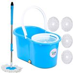 JSN Magic Dry Bucket Mop - 360 Degree Self Spin Wringing with 5 Refill Home & Office Floor Mop Set(Blue, Medium)