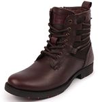 FAUSTO FST FOLMCB-3003 BROWN-42 Men's Brown High Ankle Genuine Leather Side Zipper 7-Eye Lace Up Classic Hiking Flat Boots (8 UK)