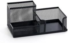 Handcuffs Mesh Desk Organizer Stationary Storage Stand Pen | Pencil Holder For Office | Home | And Study Table (3 Compartment), Black