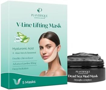 PLANTIFIQUE Dead Sea Mud Mask for Face Body Care with Hyaluronic Acid for Women and Men and V-Line Collagen Mask for face 5 PCS, Chin Strap for Double Chin