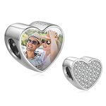 Lam Hub Fong Personalized Photo Charm Heart Beads with Zircon Crystal 925 Sterling Silver Charms Photo Charm for Bracelet Gift for Women Mum Girls Ladies Girlfriend (Sterling Silver)