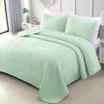 Exclusivo Mezcla Ultrasonic Twin Quilt Bedding Set, Lightweight Sage Green Bedspreads Soft Modern Geometric Coverlet Set for All Seasons (1 Quilt and 1 Pillow Sham)