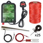 230v Mains Powered Electric Fence Energiser XSTOP EL90 10Km Range 0.5 Joule Output with 200m Polywire and 25 Isolator Screws, Weatherproof Kit Includes Leads and Earth Stake