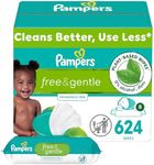 Pampers Free & Gentle Baby Wipes, 99% Water, Hypoallergenic, Unscented, 100% Plant Based, Plastic-Free Baby Wipes, 624 Baby Wipes Total (8 Flip-Top Packs)