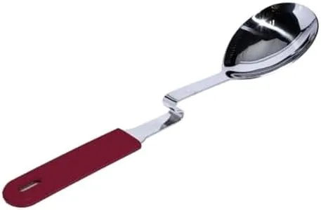 Souper Cubes + Lori Greiner No Mess Stainless Steel Cooking Spoon with Silicone Handle - Stainless Steel Serving Spoon No Mess Design Hooks on Side of Any Pot - Cranberry