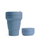 STOJO On-The-Go Collapsible Coffee Cup | Reusable, Silicone, Pocket Size Travel Cup - Brooklyn Collection, Steel Blue, 8oz / 237ml