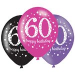 (PKT) Adult Pink Celebration 60th Birthday Latex Balloons 6 Pack