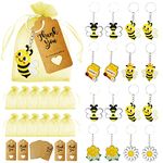 30 Pcs Guest Bee Keychains,Mini Keychain, Baby Shower Favours for Guest,Party Favors Include Keychains Organza Bags Thank You Kraft Tags for Wedding Birthday Christmas Christening Decorations