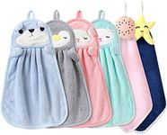 6Pcs Cute Animals Hand Towels Set for Kitchen, FHDUSRYO Absorbent Soft Coral Velvet Hand Dry Towel with Hanging Loop, Microfibre Quick Dry Hanging Face Towel Washcloth for Kids Adults Bathroom