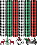 6Pcs Christmas Vinyl for Cricut, Black White Green Red Buffalo Plaid Iron On Vinyl, HTV Vinyl Bundle for DIY Crafts T-Shirt Silhouette Cameo or Cricut, 12 x 10 in