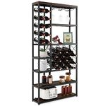 COSTWAY 27 Bottles Tall Wine Rack, 6 Tier Freestanding Bar Cabinet with Glass Holders & Anti-tipping Device, 81 x 23 x 166cm Drinks Holder Stand Display Storage Shelves for Kitchen Pantry Cellar