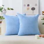 Home Brilliant Blue Cushion Cover Solid Striped Velvet Cushion Covers Decorative Throw Pillows with Zipper, 2 Pieces, Light Blue, 45 x 45 cm, 18inch