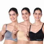 motherly Maternity Bra Padded Breastfeeding Nursing Bras for Women with Removable Pads (Large, Grey+ Skin+ Black)