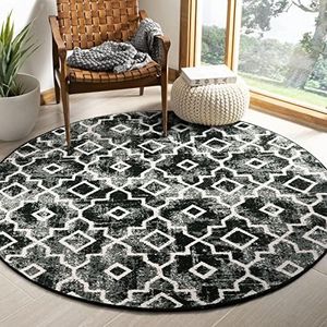 Wonnitar Moroccan Washable Round Rug 5ft Large Black Bedroom Circle Rug Non-Slip Dining Room Table Area Rug Contemporary Entryway Floor Carpet for Living Room Office Entryway (Black,5ft Round)