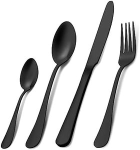 Pleafind Cutlery Set, 16 Piece Matte Black Cutlery Set, Service for 4, Stainless Steel Flatware Set, Matt Black Knife and Fork Sets, Silverware Set, Dishwasher Safe