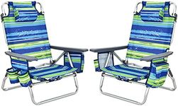 Giantex Beach Chair 2-Pack Sling Camping Chair, Sunbathing Chairs with 5 Adjustable Position, Head Pillow, Storage Bag, Towel Bar, Cup Holders, Folding Fishing Backpack Lawn Chairs