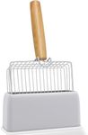 UFECODO Fast Sifting Cat Litter Scoop with Holder Stand, Stainless Steel Poop Scooper with Ergonomic Wood Handle, Heavy Duty and Easy Clean