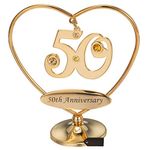 Matashi 24K Gold Plated Beautiful 50th Happy Anniversary Heart Table Top Ornament Made with Genuine Crystals