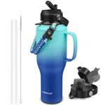 ABOTOCUP Water Bottle 40oz, Insulated Water Bottle with Handle & Straw Lids, Stainless Steel Water Bottle Fits in Any Car Cup Holder, Travel Cup Double Wall BPA-Free Leak-proof to Keep Cold &Hot