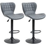 HOMCOM Bar Stools Set of 2, Adjustable Height Swivel Bar Chairs, PU Leather Upholstered Kitchen Counter Stools with Wide Seat, Back and Footrest, Grey