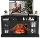 SIMOE Fireplace TV Stand up to 65 inch TV, 60'' Electric Fireplace TV Console for TVs with 2 Shelves, 2 Cabinets w/doors, 3 Adjustable Flame Brightness, Remote Control, TV Entertainment Center, Black