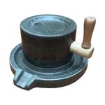 Manual Stone Grain Mill with Wooden Handle, Stone Grain Mill for Flour, Manual Grain Mill, Bluestone Grinder for Flour and Coffee, 20x13x11cm, Heat-Free Grinding, Dry-Wet Versatile Kitchen Tool