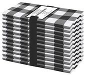 Cotton Clinic Set of 12 Cloth Napkins Gingham Check 100% Cotton 20x20 inches - Soft Durable Washable - Ideal for Events Wedding Christmas Easter - Perfect Everyday Use Table Dinner Napkins Black