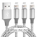 Bkayp Apple MFi Certified iPhone Charger 3pack 10FT Long Lightning Cable Fast Charging High Speed Data Sync USB Cable Compatible iPhone 14/13/12/11 Pro Max/XS MAX/XR/XS/X/8/7/Plus/6S (Grey White)