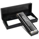 Blues Harmonica, LGNTXDC 10 Holes 20 Tones Mouth Harp. Key of C for Beginners Students Kids Junior Teens Women Men Musician, Black