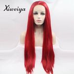 Xiweiya Long Red Straight Wig Synthetic Red Lace Front Wigs Straight Middle Part Long Straight long Soft Red Wig with heat resistant fiber hair replacement wig for women drag queen 24 Inch