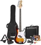 MAX Gigkit Electric Beginner Bass Guitar Pack in Sunburst Finish – Ideal Learner Bass Guitar Starter Pack with 15W Amplifier, Accessories, & 6 Months Lessons – Perfect for Beginners