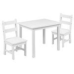 Flash Furniture Kids Solid Hardwood Table and Chair Playroom, Bedroom, Kitchen-3 Piece Set, Engineered Wood, White